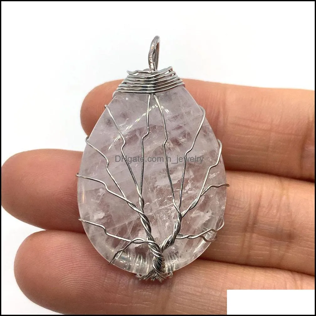 tree wire wrap natural crystal stones charms waterdrop tiger eye black onyx rose quartz stone charm beads pendants for jewelr hjewelry