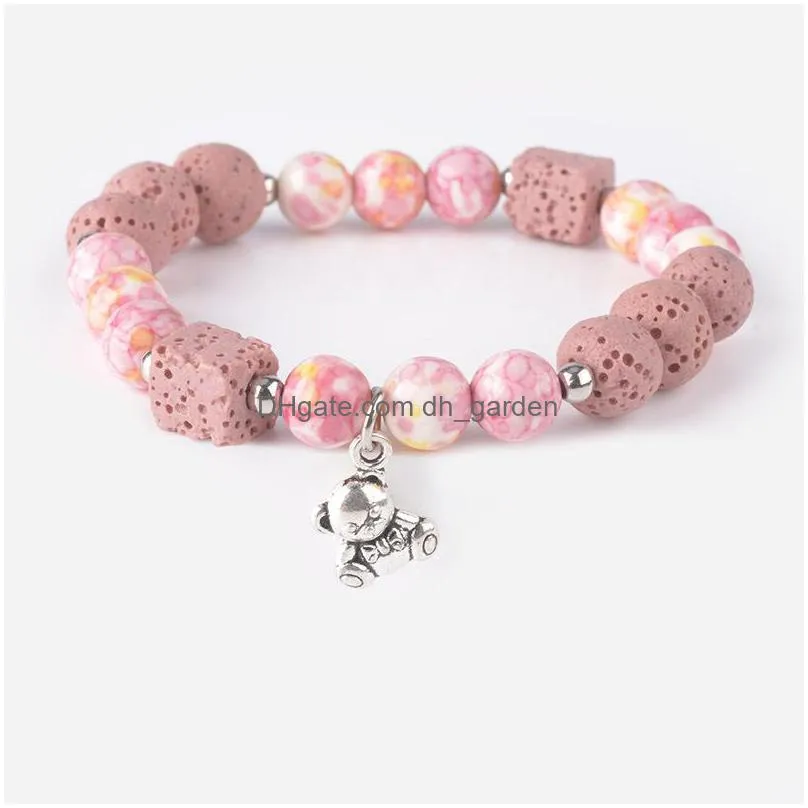 wholesale high quality colored lava volcanic stone bracelet alloy jewelry girlfriend sisters 2019 jewelry gift shipping