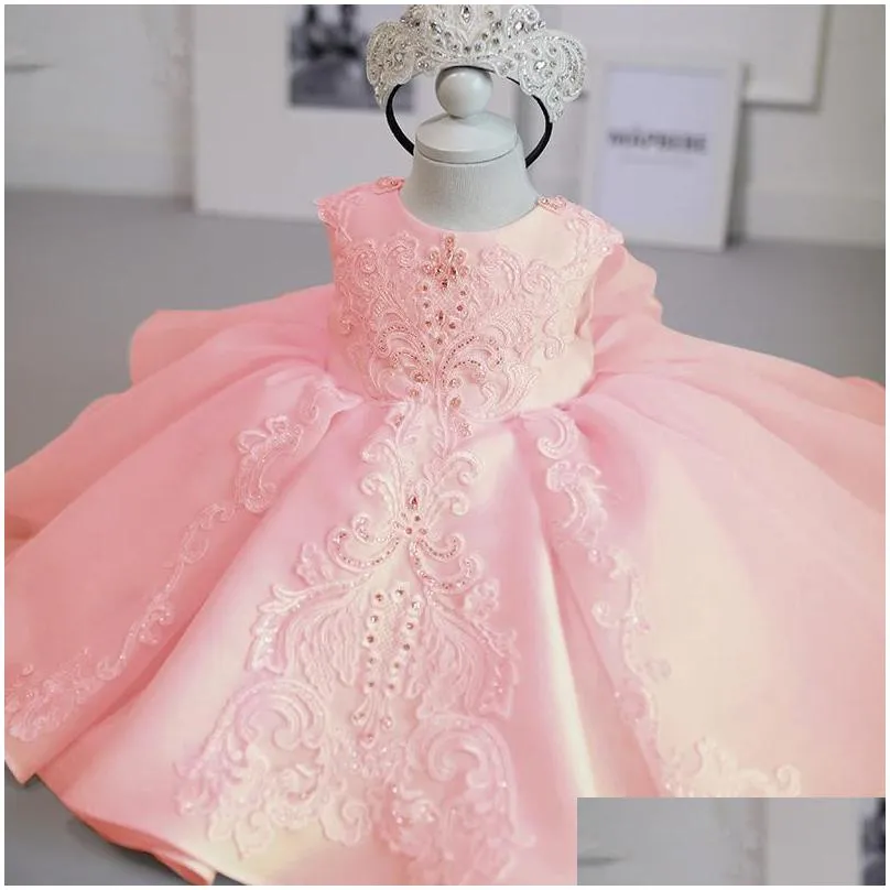 girls dresses formal gown baptism pink white 1st birthday dress for baby girl clothing flower princess lace party wedding dressgirls
