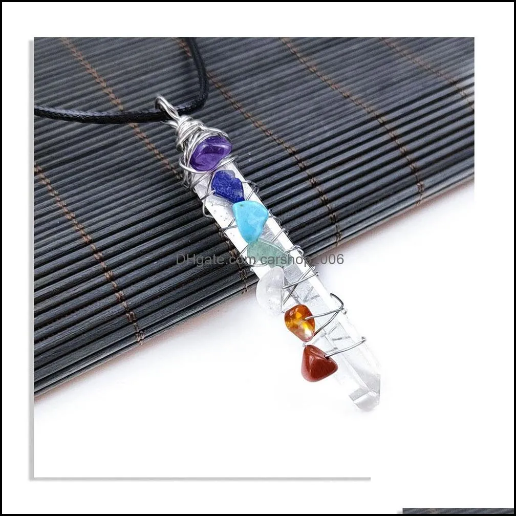 reiki healing crystal cylinder chips stone bead seven chakra energy pendant necklaces pendulum amulet orgonite necklace