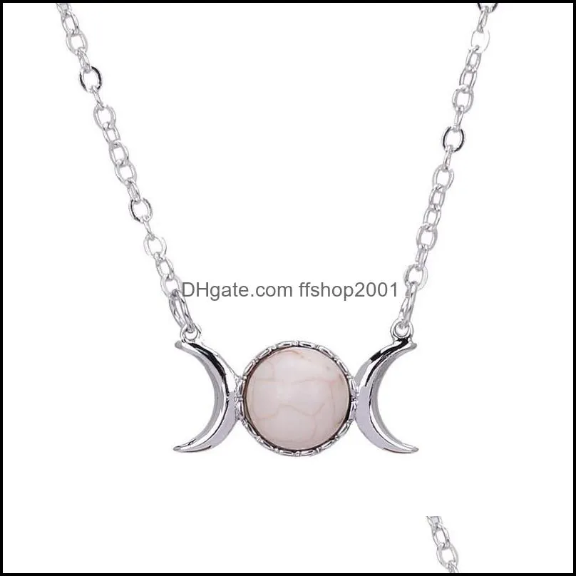 stainless steel chains fashion natural crystal stone moon charms pendant necklaces jewelry for women girls
