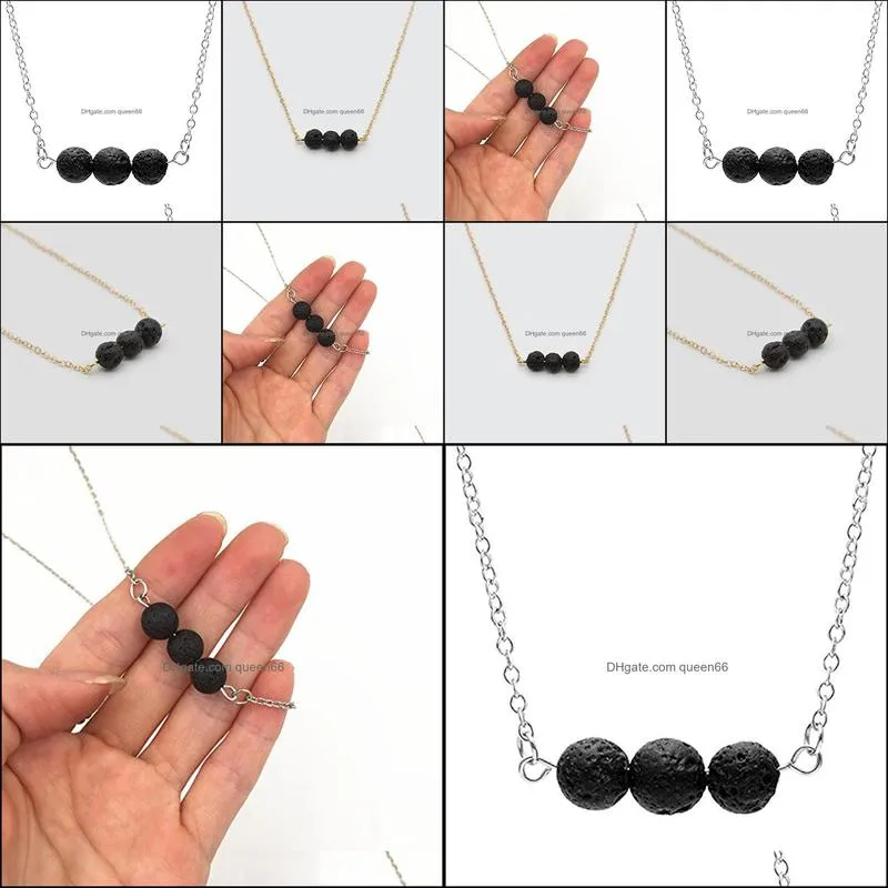 silver gold color black lava stone bead necklace volcanic rock aromatherapy  oil diffuser necklace for women jewelry