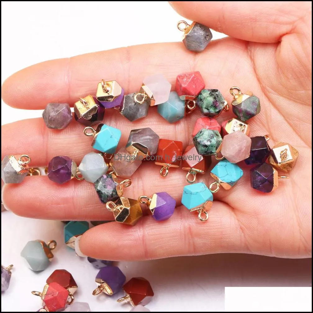 faceted square polygon shape natural stone charms healing rose quartz crystal turquoises jades opal stones pendant for jewelr hjewelry