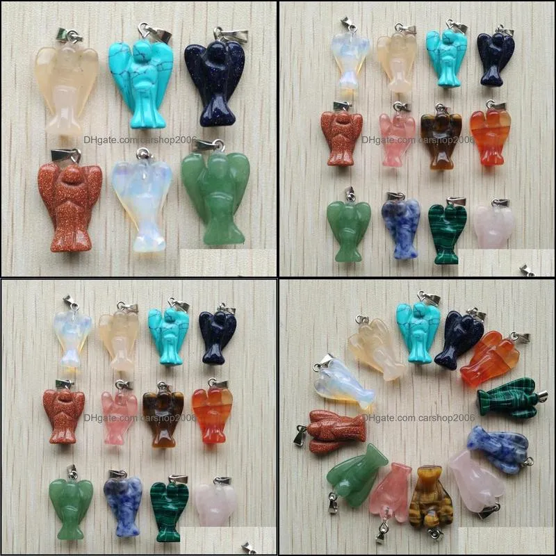 carved angel shape assorted natural stone charms crystal pendants for necklace accessories jewelry making
