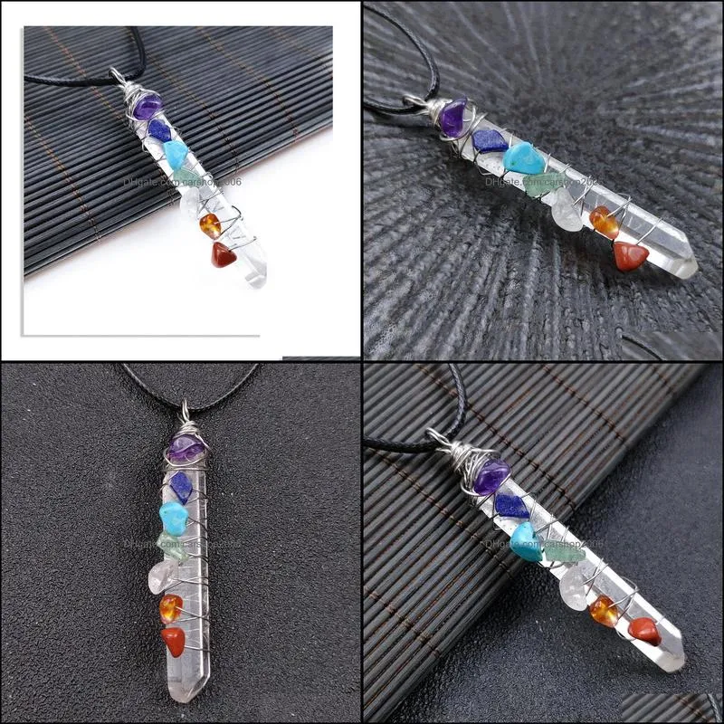 reiki healing crystal cylinder chips stone bead seven chakra energy pendant necklaces pendulum amulet orgonite necklace