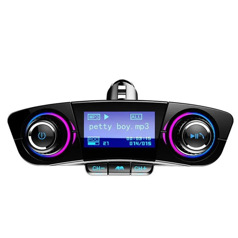 car fm transmitter wireless bluetooth hands auto kit aux modulator mp3 player tf dual usb 2.1a power on off display audio