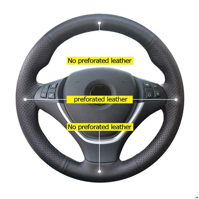gkmhir genuine leather black steering wheel cover handstitched car steering cover for e36 e39 e46 lnterior accessories1