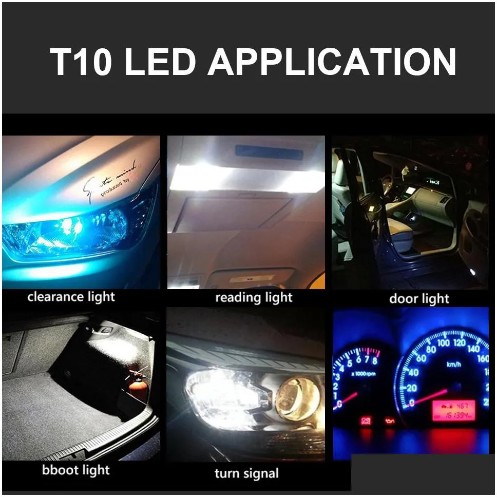 a pack 2021 newest w5w led bulb t10 car light cob glass white auto automobiles license plate lamp dome read drl style 12v