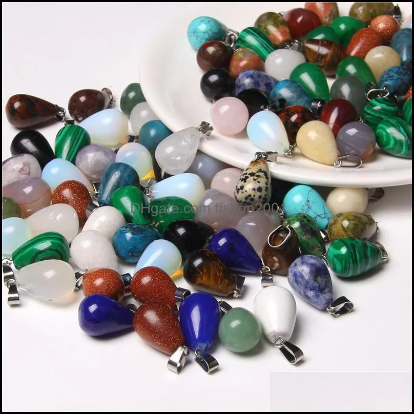 healing mixed natural stone water drop pendants charms fit necklace for diy jewelry making 14x20mm handmade jewelry ffshop2001