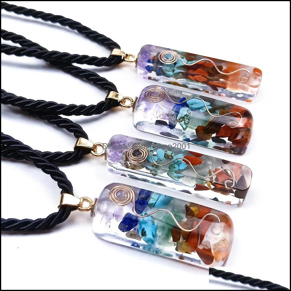 reiki healing colorful chips stone seven chakra orgone energy pendant necklaces pendulum amulet orgonite crystal necklace