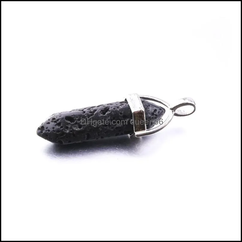 hexagonal prism black lava stone pendant charms for diy aromatherapy  oil perfume diffuser pendant necklace jewelry women