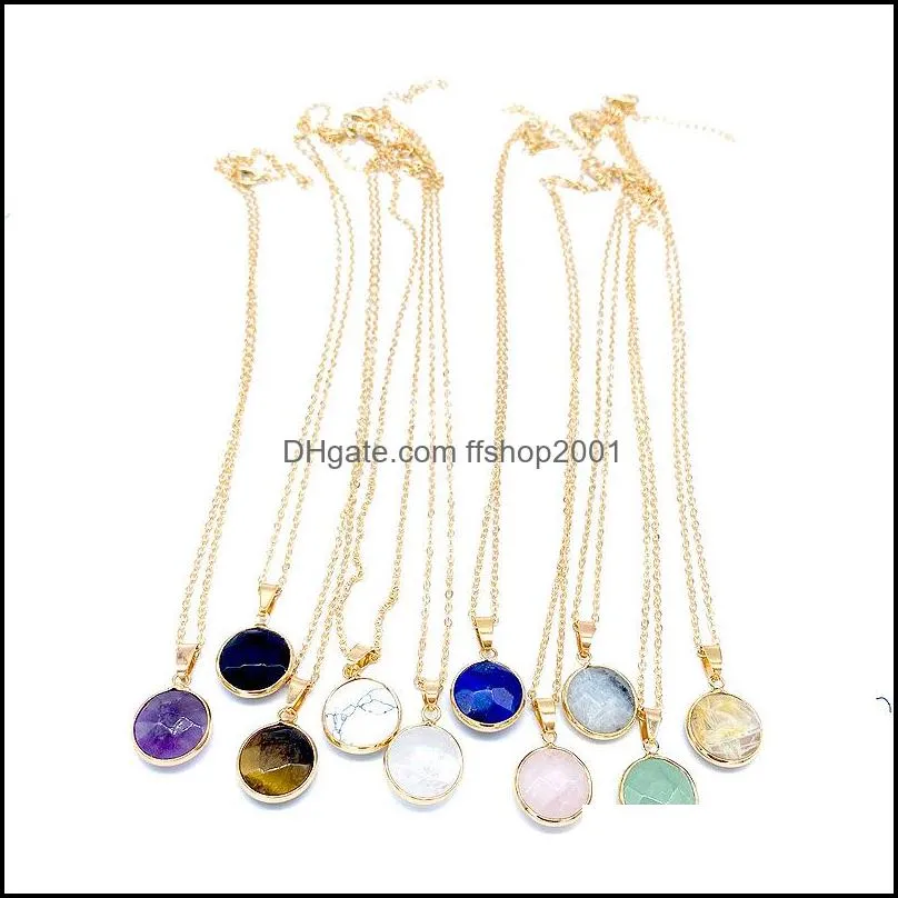 fashion faceted round chakra stones pendant necklace reiki healing crystal charms for men women jewelry gold alloy chain wholesale