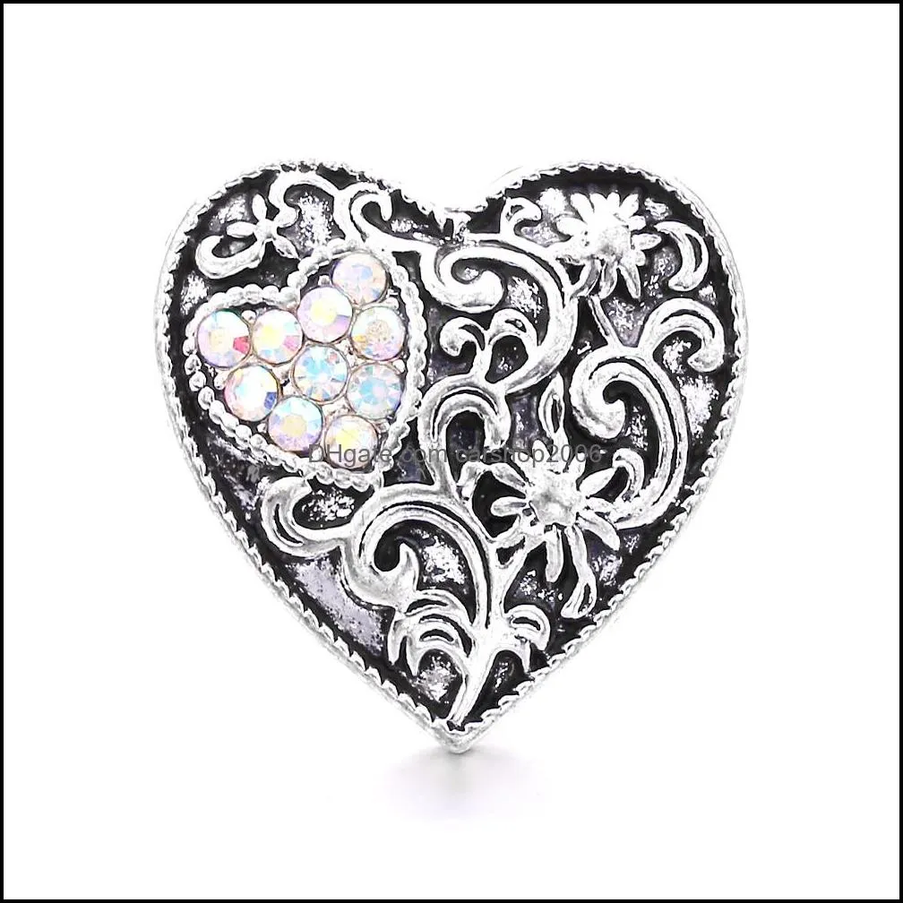 heart love rhinestone snap button charms women jewelry findings 18mm metal snaps buttons diy bracelet jewellery wholesale