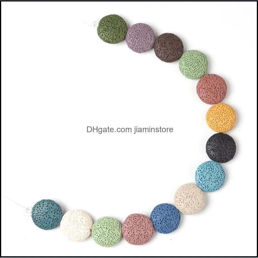 loose 20mm colorful flat round lava stone bead diy  oil diffuser necklace earrings jewelry makin jiaminstore