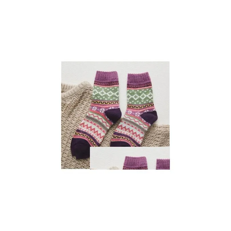 winter thermal socks vintage colorful stockings wool knit christmas kneehigh socks hosiery chaussettes fashion cotton casual anklet