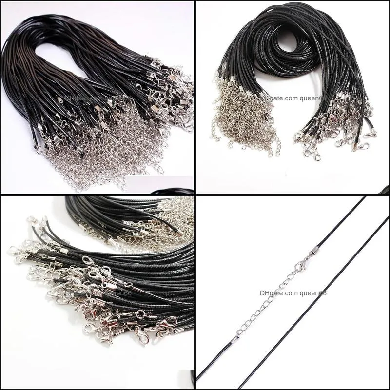 necklace rope 45cm chain lobster clasp 2mm black wax leather thread chains for diy necklaces jewelry accessories