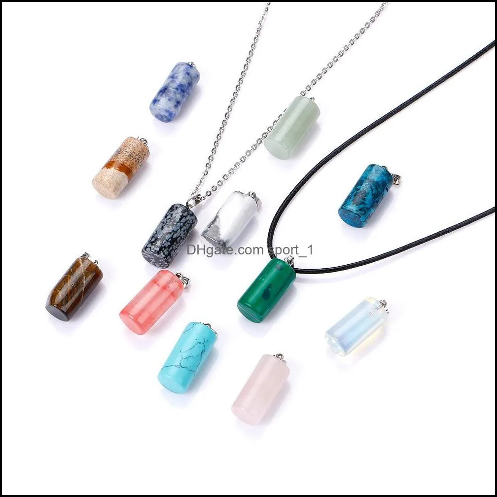 natural stone cylinder pendant necklace opal tigers eye pink quartz crystal chakra reiki healing pendulum necklaces