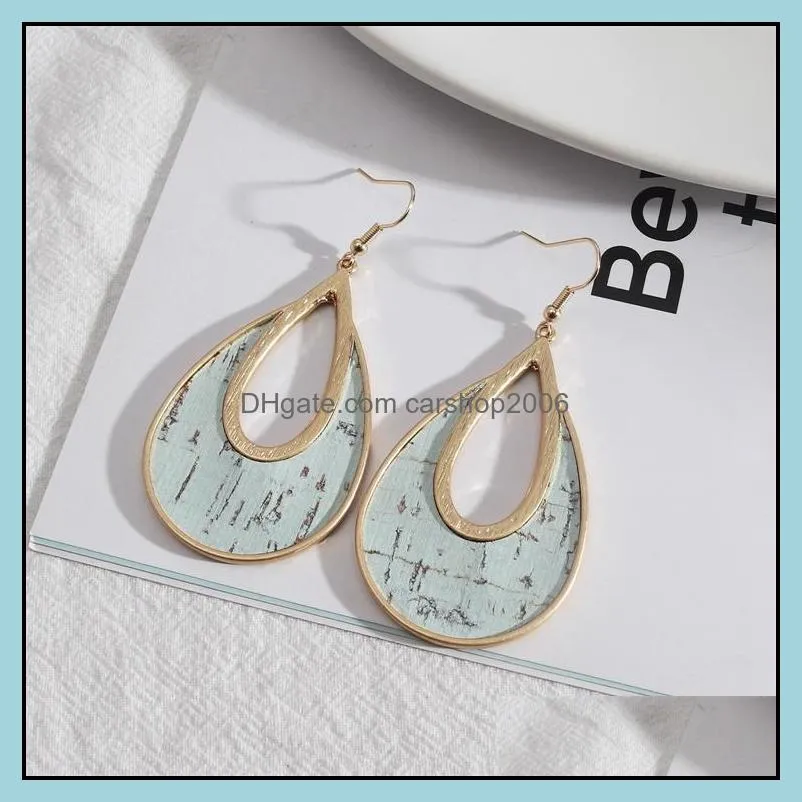 big teardrop frame inspired pink green white painting pu leather charms earrings geometric women jewelry