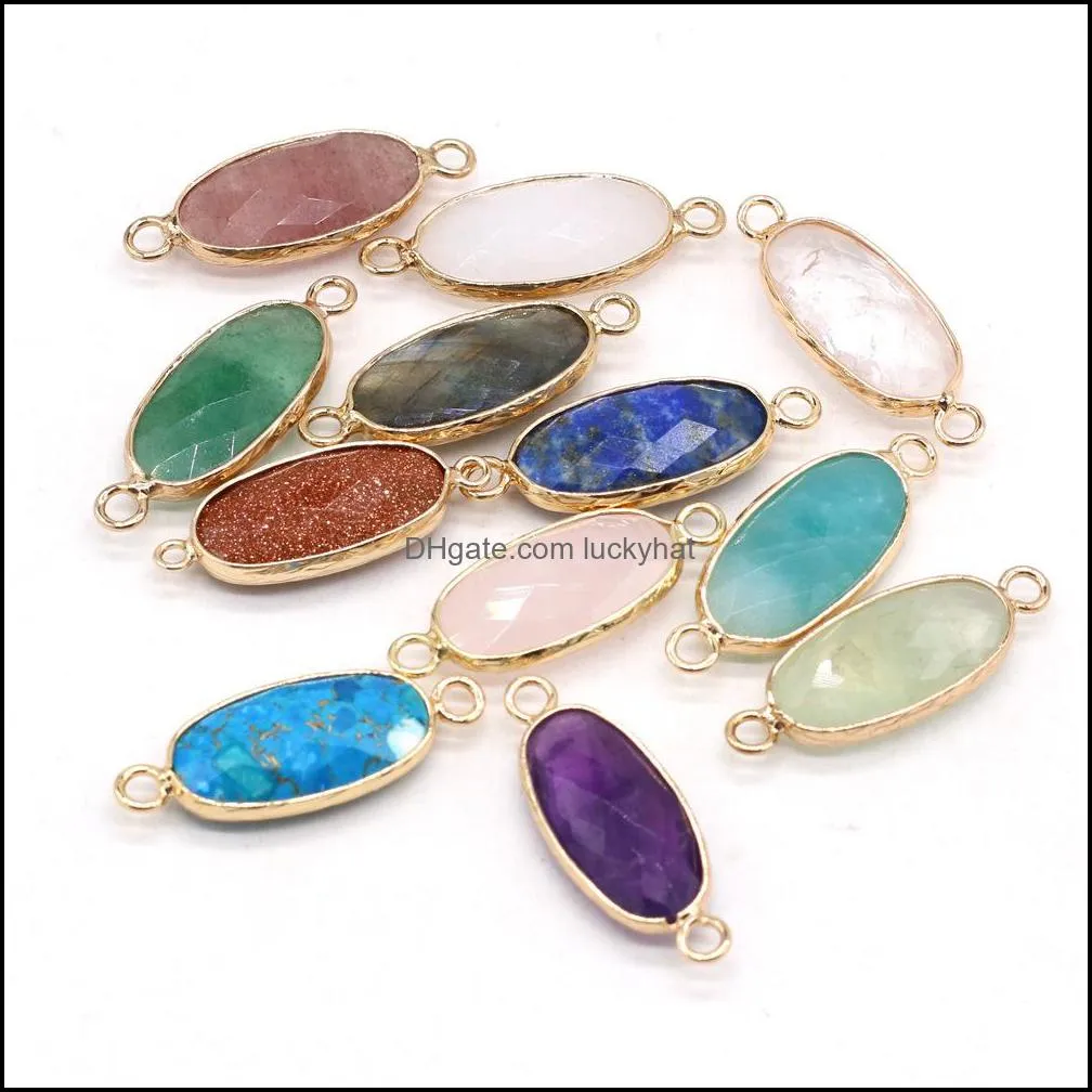 gold edged natural stone charms rose quartz crystal connector pendant for earrings necklace jewelry making luckyhat