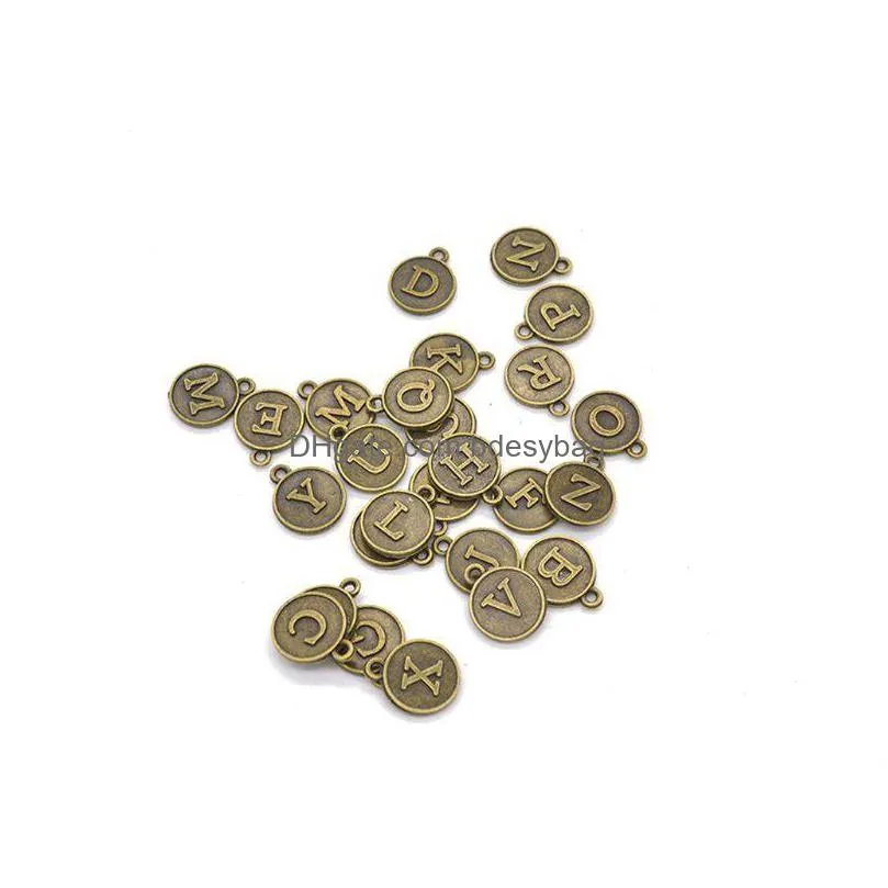 charms retro alloy round shape 26 english letters alphabet slide capital charm pendant diy bracelet jewelry making gift 55kacharms