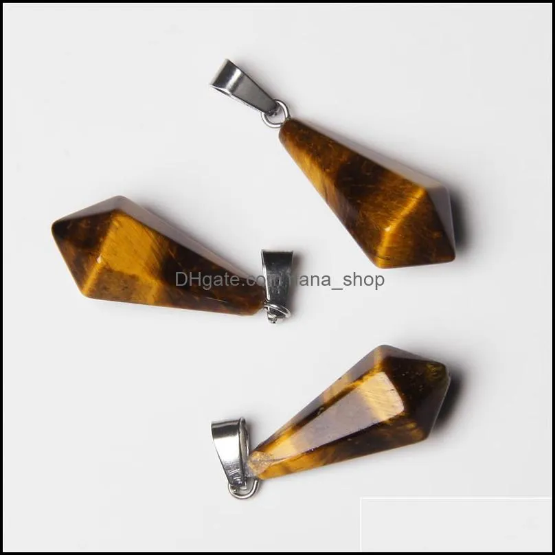 12x26mm natural stone pendant rose quartzs red agates charms polygonal rhombus shape pendants for making diy jewelry necklace size