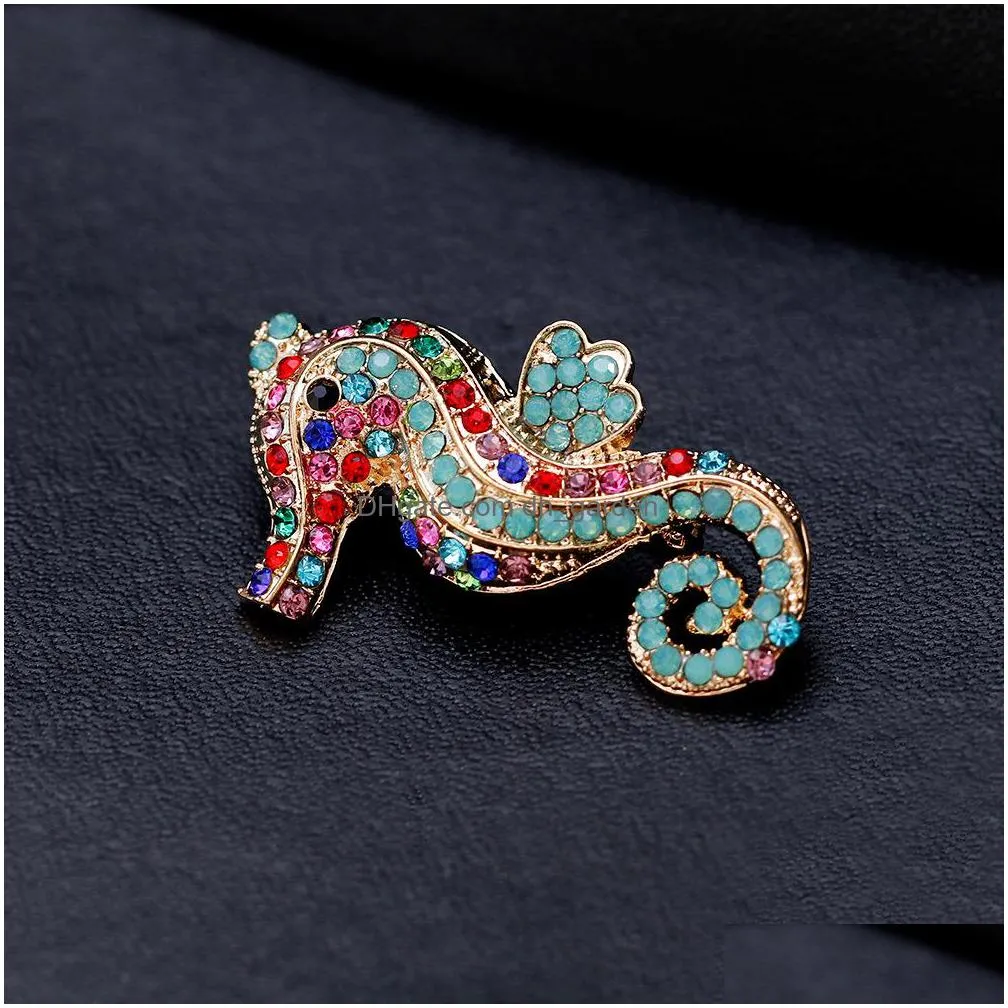 wholesale animal brooch rhinestone pearl hippocampal animal brooch pins for women girls wedding party shipping