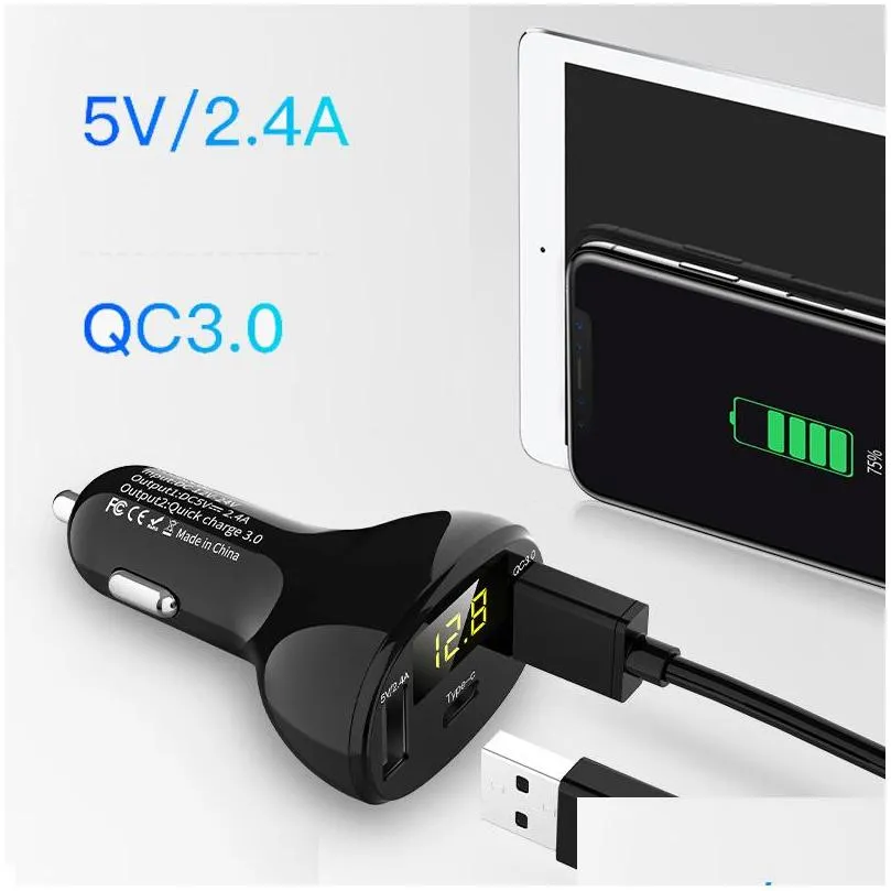 typec qc 3.0 2.4a usb car  three port quick charge pd for laptop voltage detection auto phone iphone samsung