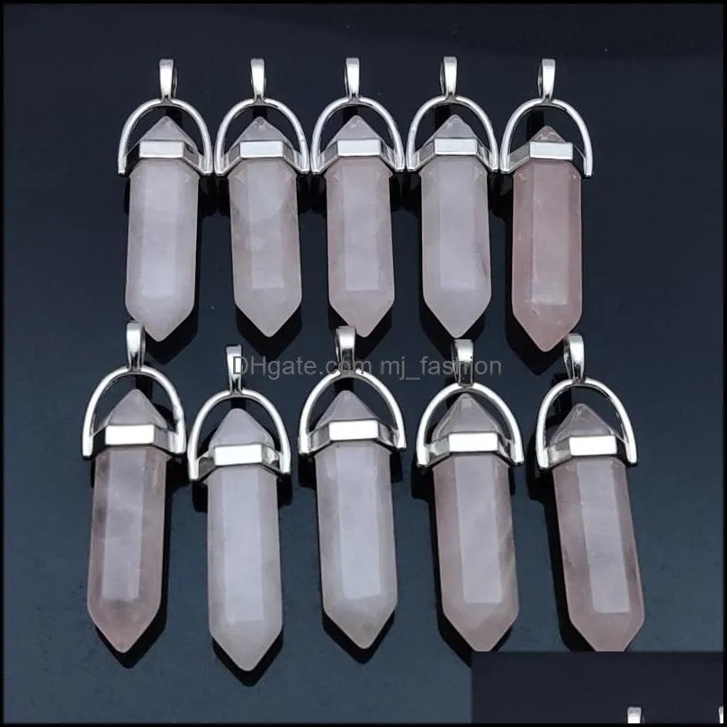 fashion natural pink rose quartz stone charms teardrop pillar shape point chakra pendant for necklace earrings jewelry makin mjfashion