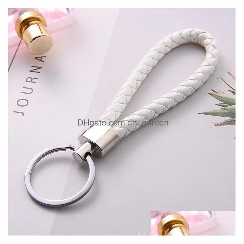 shop benefits mix color pu leather braided woven keychain rope rings fit diy circle pendant key chains holder car keyrings jewelry