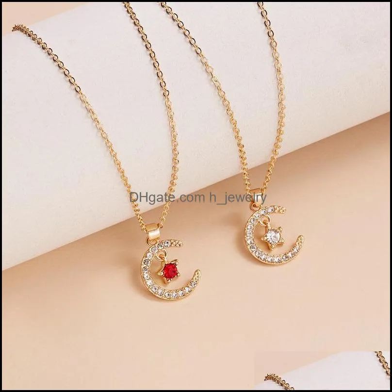 moon shaped star birthstone birthday 12 month rhinestone necklace jewelry women pendant choker colorful crystal neck chain friendship gifts 