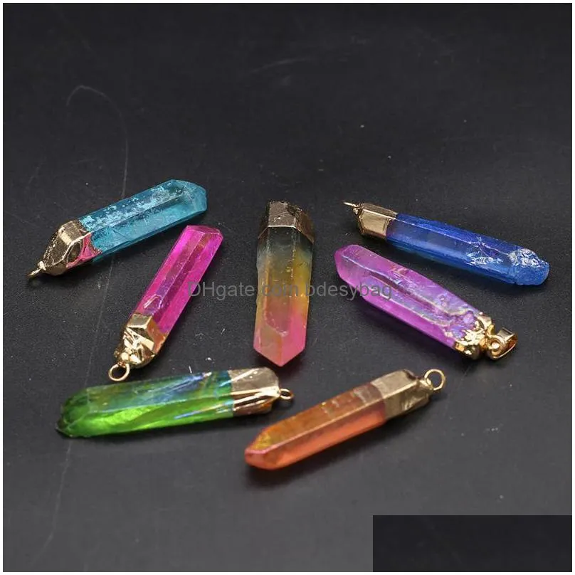 charms natural stone pendant pointed geometry shape crystal for diy jewelry necklace bracelet earring accessories making 12x50mm