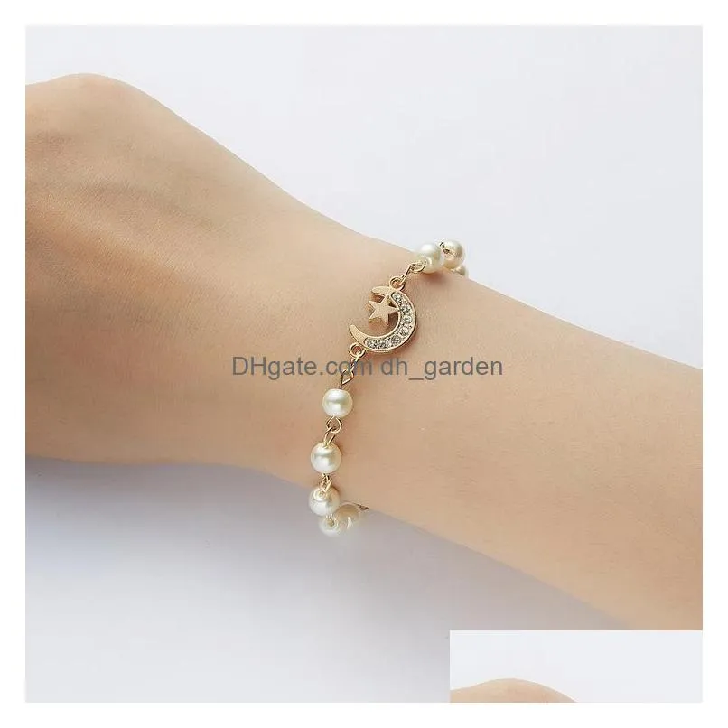 europe 8 word round hollow diamond abs pearl bracelet strand multi style adjustable beaded bracelets strands wholesale