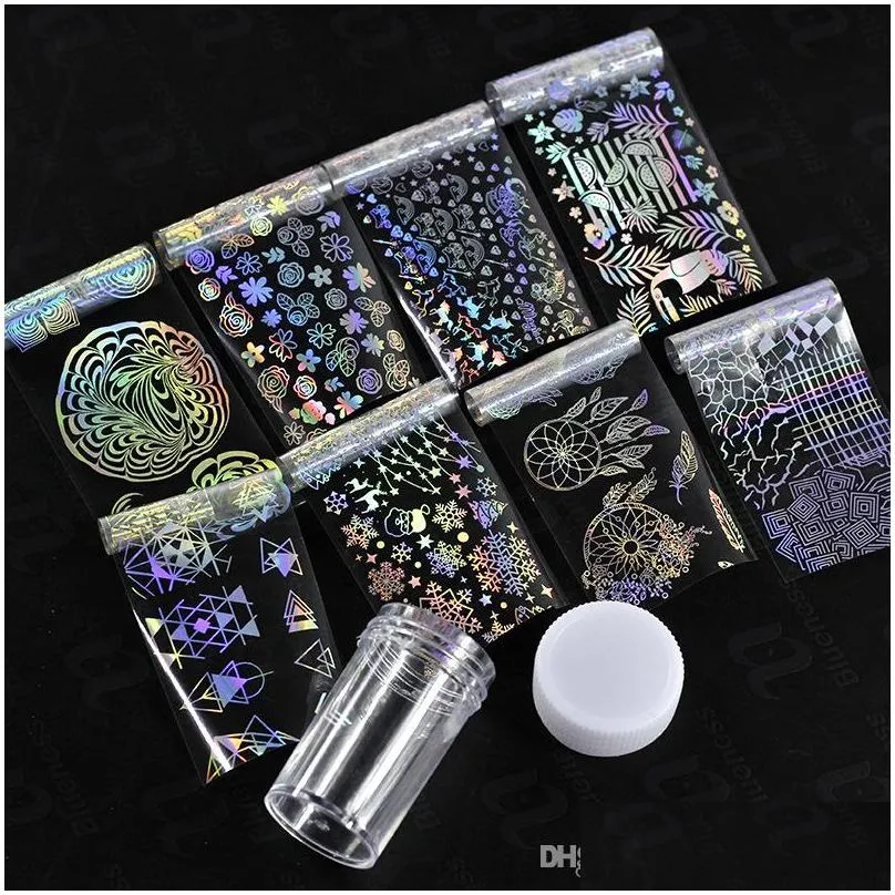 holographic nail foil laser flower dreamcatcher mixed patterns galaxy manicure nail art transfer sticker set for christmas halloween