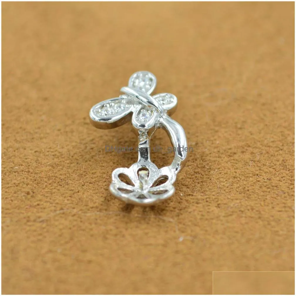 s925 sterling silver jewelry small butterfly sterling silver pearl pendant mount female jewelry diy empty bracket accessories dz038