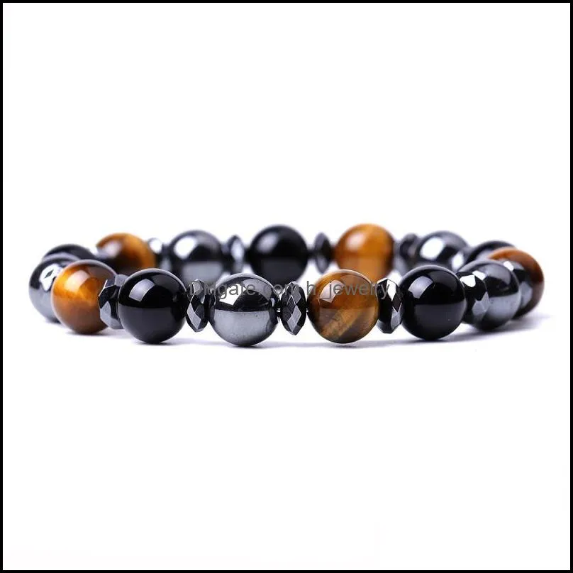 6 8 10mm tiger eye stone black beads bracelet women men yoga hand string jewelry friendship gift
