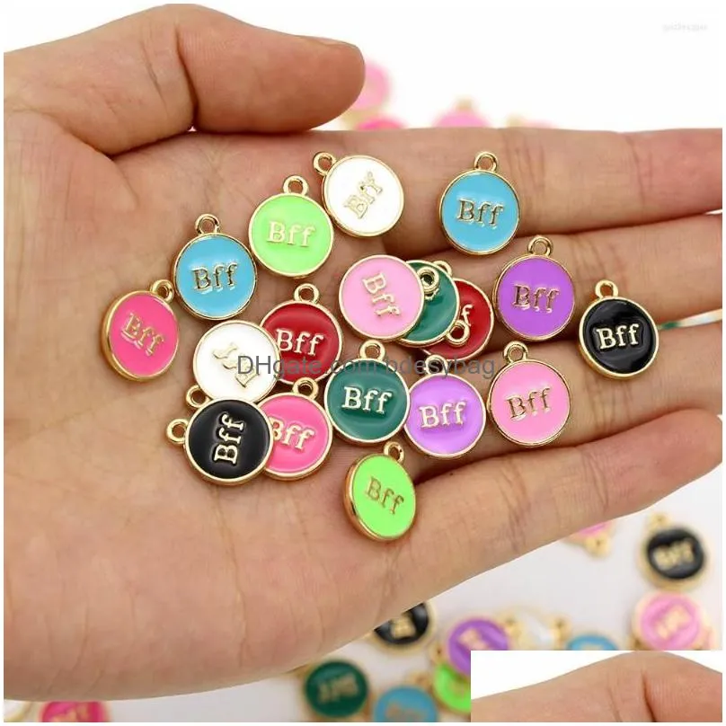 charms 20pcs bff friend forever pendants enamel for jewelry making diy necklace bracelets earring round alloy charm