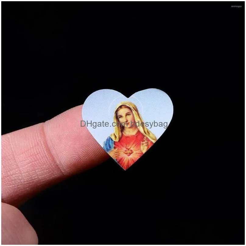 charms 120pcs heart shaped religious catholic stickers jesus christian sticker printing for women diy crafts jewelry decorative 23