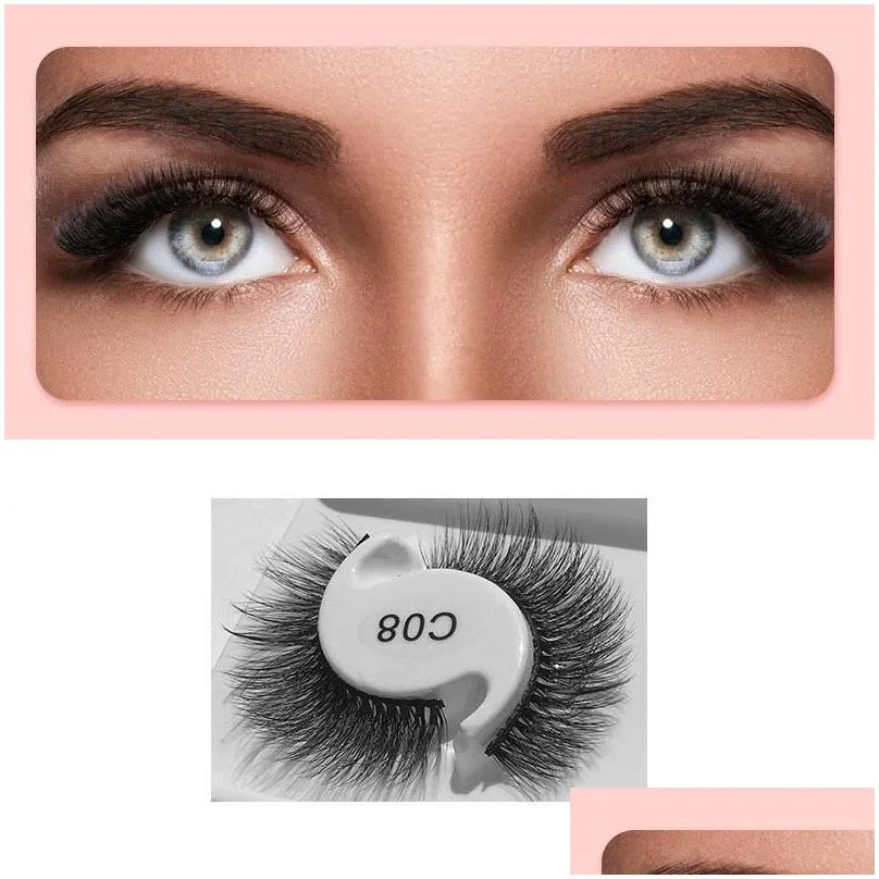 2 pairs soft cotton stem false eyelashes 3d multi layer natural thick eye lashes with pink box