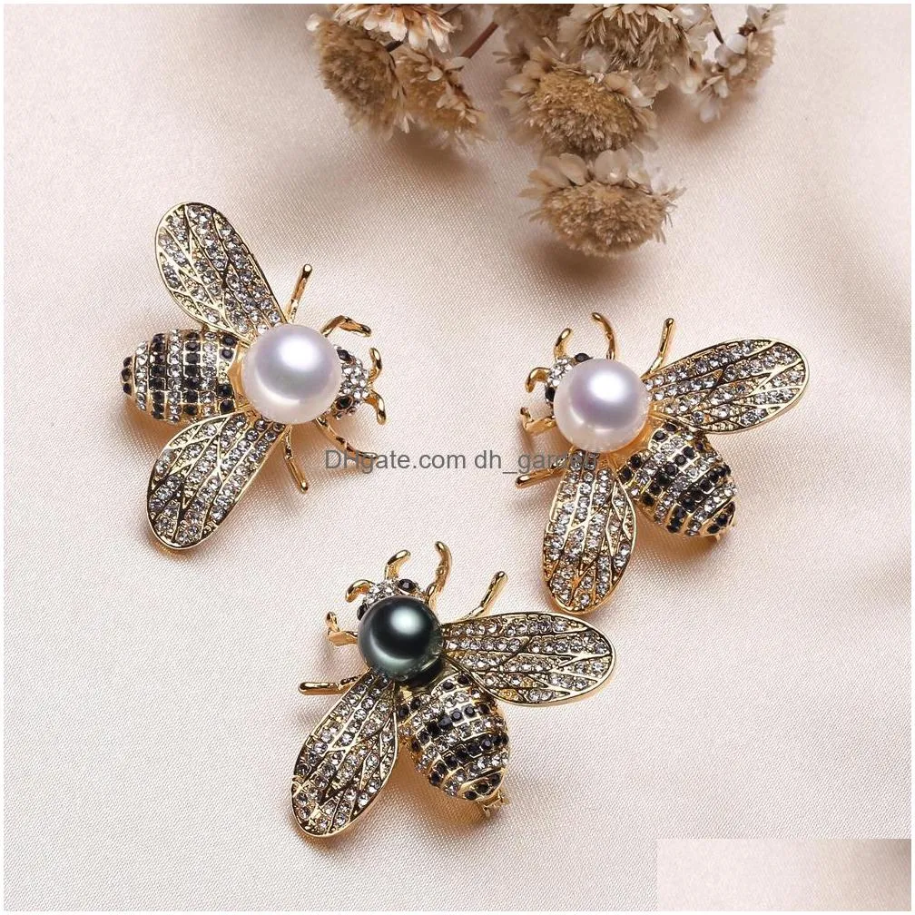 wholesale luxury pearls brooch settings chamqueen honey bee brooches rhinestone insect themed broochs for diy