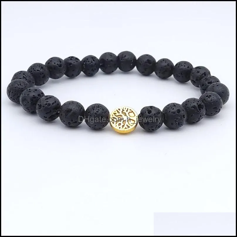 tree of life charms 8mm black lava stone beaded bracelet essential oil diffuser bracelets hand strings for women men