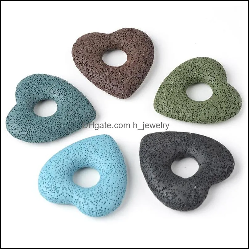 49x48x10mm heart volcanic lava stone loose beads slide charms pendant jewelry making accessories for necklace