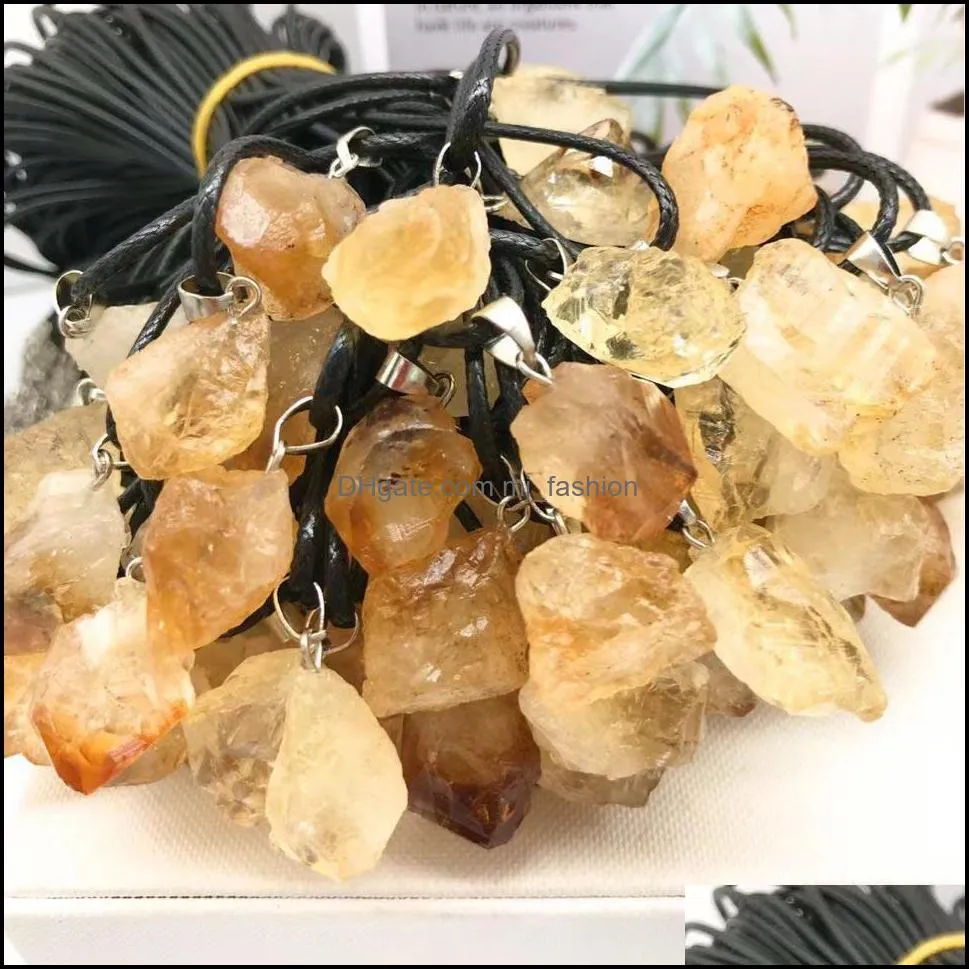 trendy natural yellow crystal druzy energy healing stone pendant necklace rope necklace women jewelry factory mjfashion
