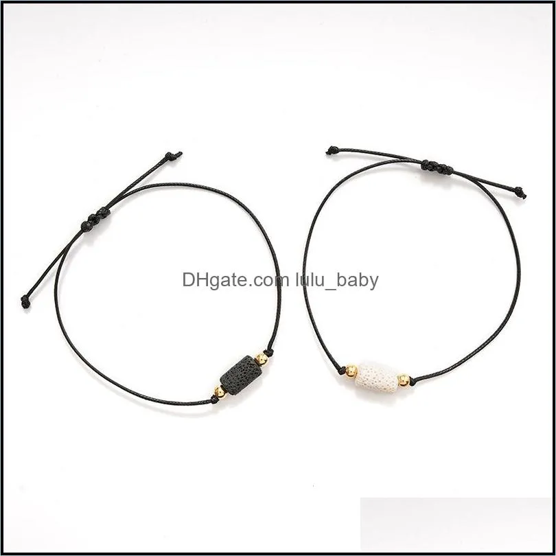 black white lava stone beads strand bracelet diy  oil perfume diffuser lover rope braided adjustable bracelets women lulubaby