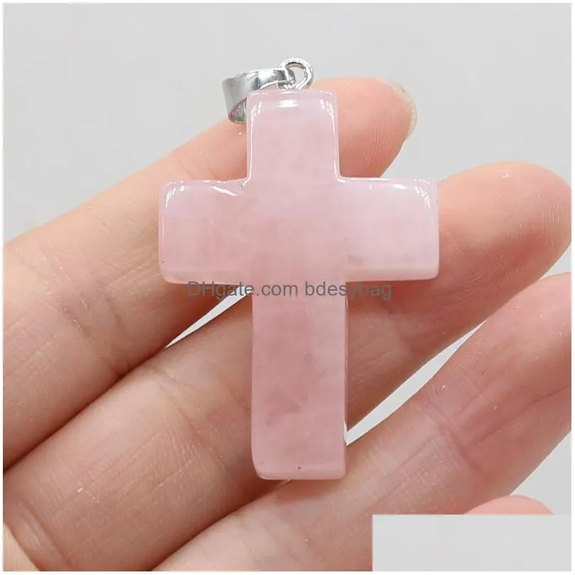 charms natural stone pendants cross shape healing crystal agate for jewelry making women necklace gift accessories