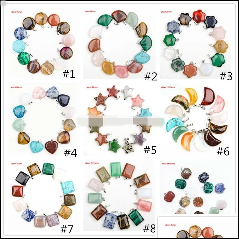 fashion healing crystals point turquoise amethyst rose quartz chakra heart moon natural stone pendants charms for stone