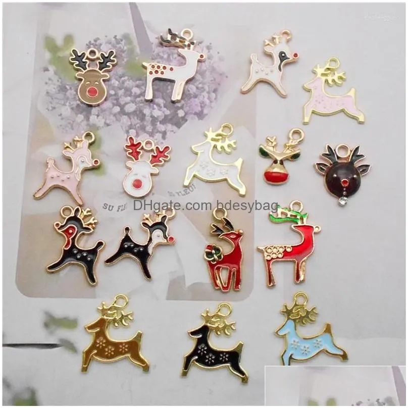 charms 15pcs/pairs enamel deer mixed alloy christmas elk animal pendant bracelet diy earrings jewelry handmade craft accessory