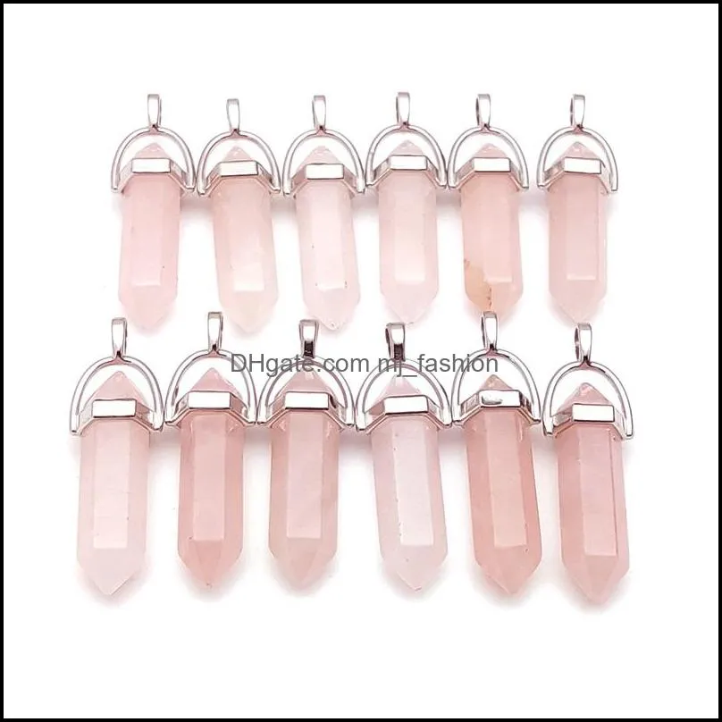 fashion natural pink rose quartz stone charms teardrop pillar shape point chakra pendant for necklace earrings jewelry makin mjfashion