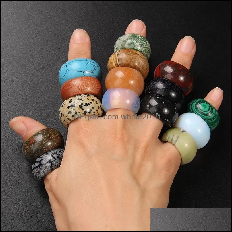 width 12mm natural stone ring opal turquoises black onyx tiger eye sodalite malachite jewelry gift finger rings for women men