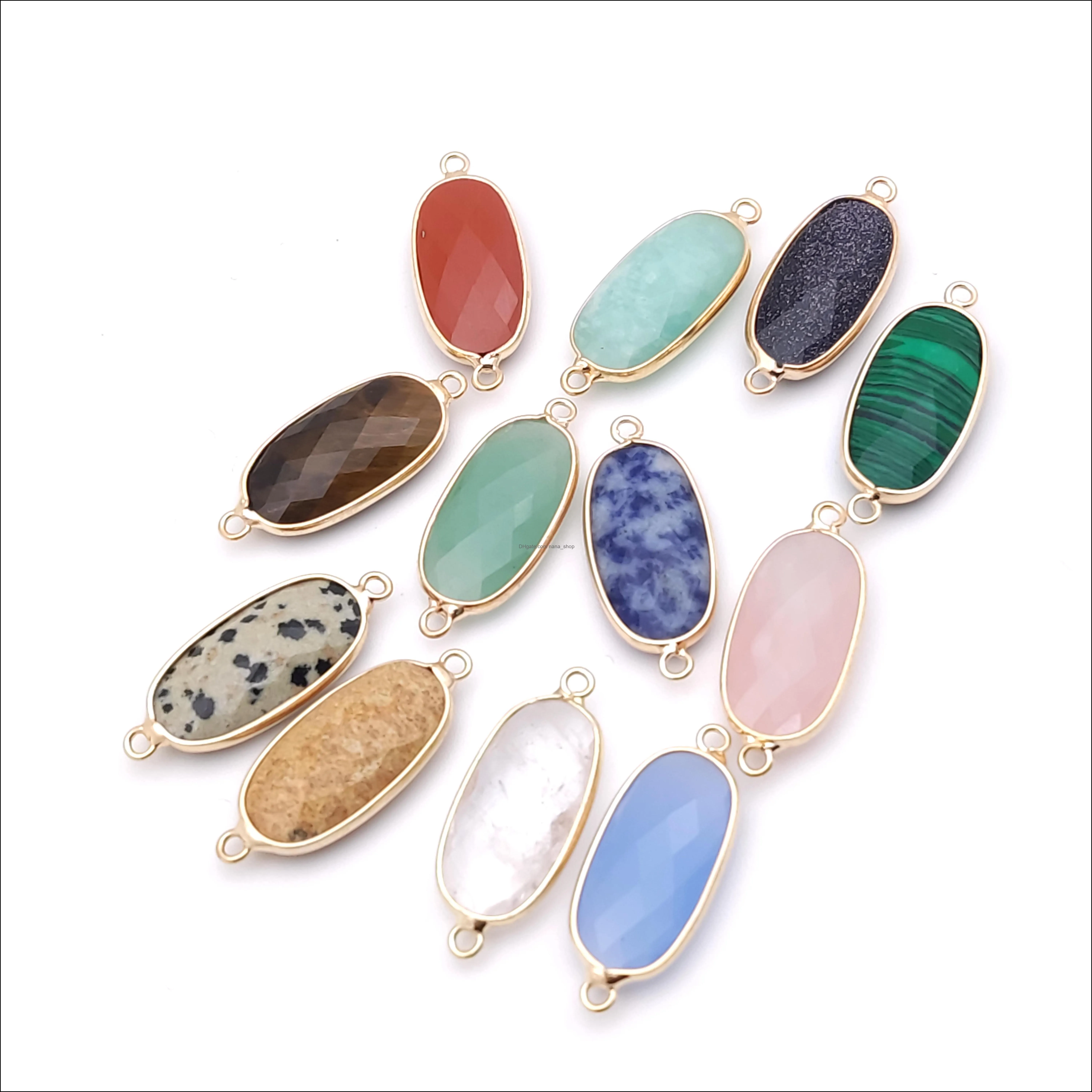 gold edged natural stone charms green rose quartz crystal connector pendant for earrings necklace jewelry making wholesale