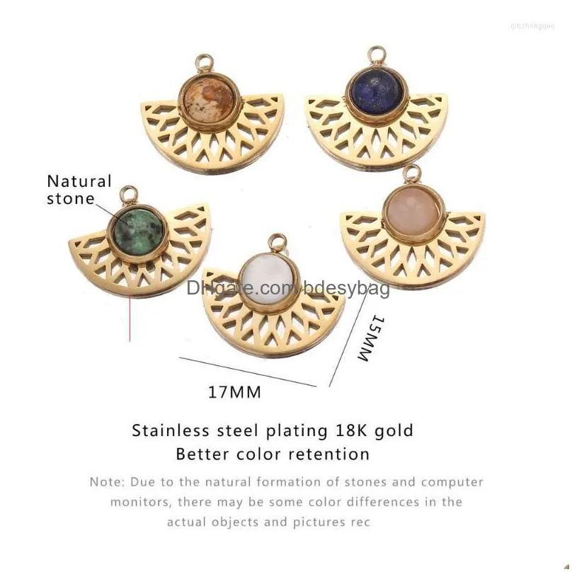charms 5pcs natural stone and stainless steel bohemia charm pendants gold sector for dangle diy earring necklace making wholesale